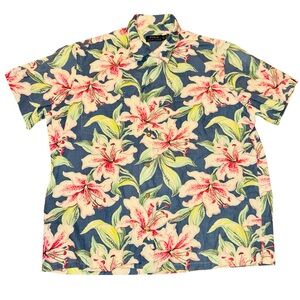 Polo Ralph Lauren Mens Sz XL Hawaiian Shirt Floral Linen Blend Loop Collar
